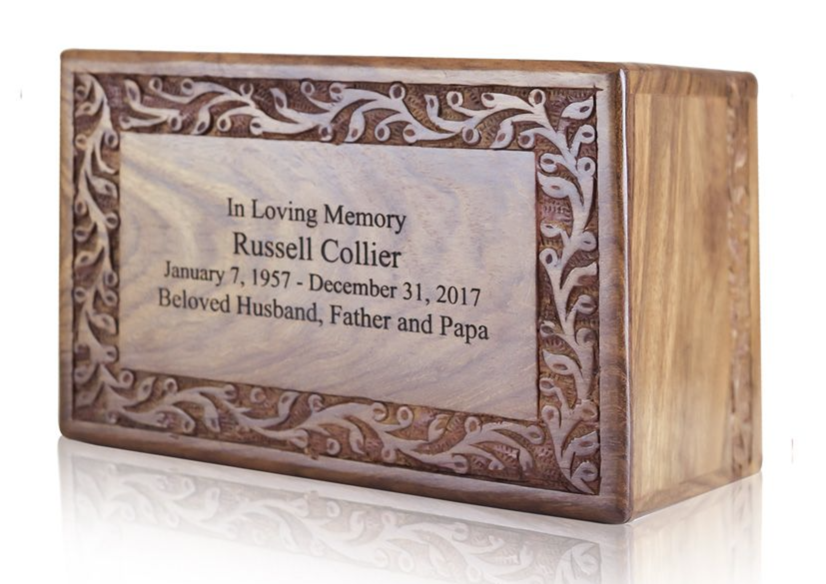 Duncan Wood Urn shown with optional engraving **VERY POPULAR** - $160 (plain) - $199 (engraved)
